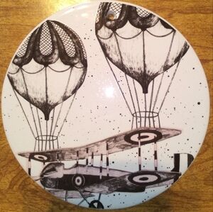 Bloomingville Hot Air Balloons And Biplane 5.5" Diameter Ceramic Wall Art